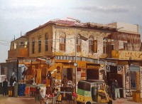 Gul-e-Farwa, Chai Café, near Tauma Centre Civil Hospital, Karachi, 36 x 48 Inch, Oil on Canvas, Realistic Painting, AC-GULFR-005